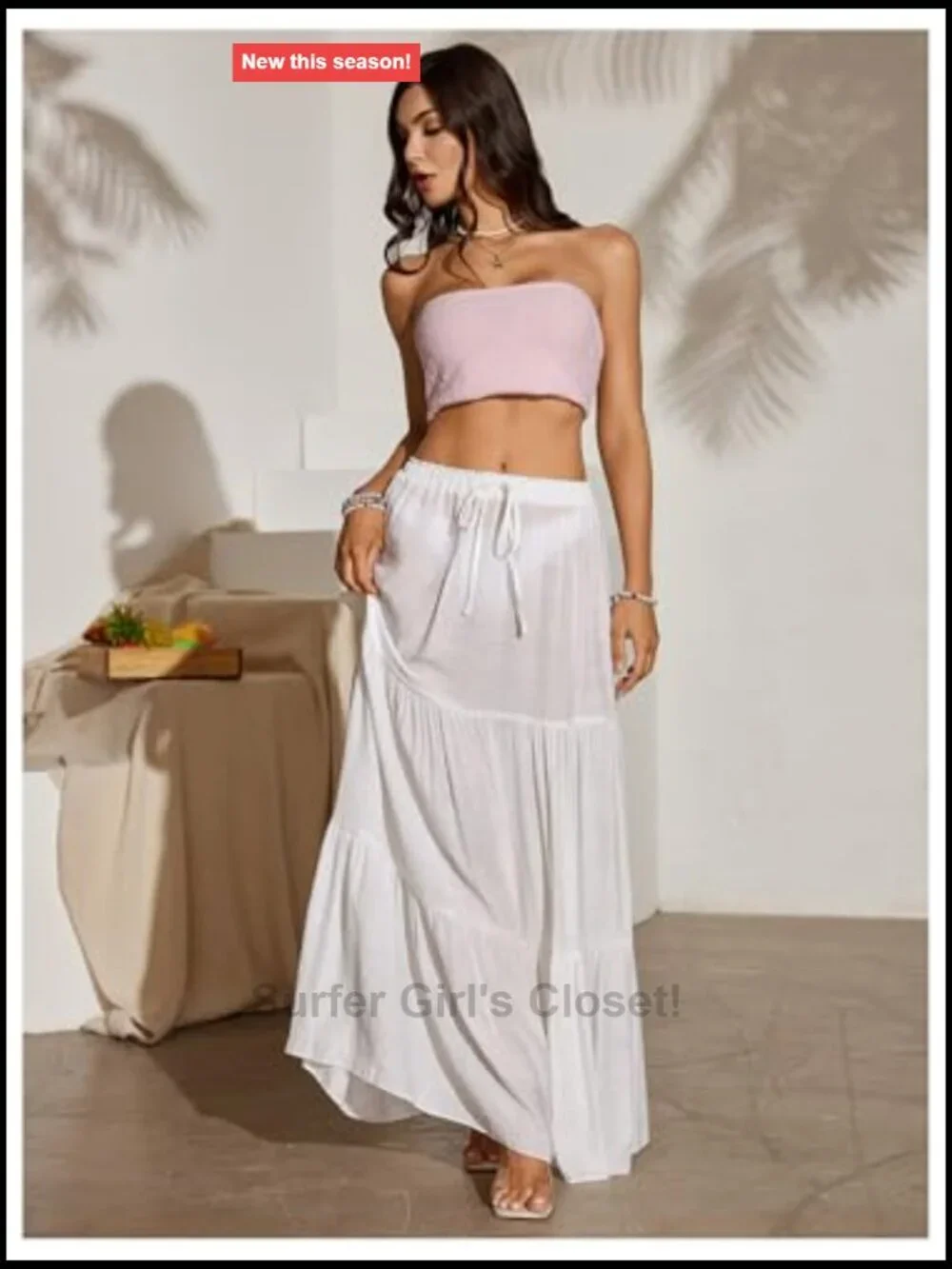 Tiered Maxi Cover Up Skirt with Drawstring Waist